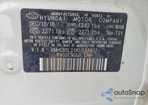 2019 Hyundai Ioniq из США, поврежденный, VIN KMHC65LD1KU137432